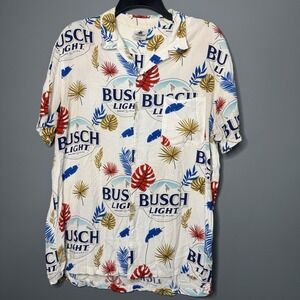 Busch Light Rayon Hawaiian Shirt Men L White Multicolor Short Sleeve cruise